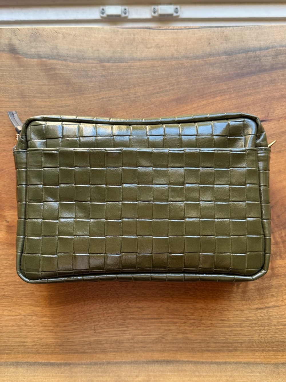 CLARE V. Marisol in Olive Green Woven Embossed Leather